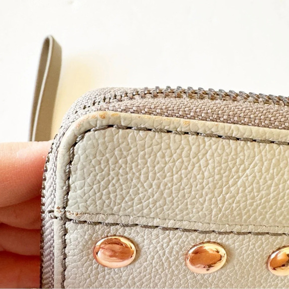 Fossil JORI RFID Tech Wallet Wristlet Taupe‎ Gray w/ Rose Gold Rivets Zip Around - Picture 9 of 13